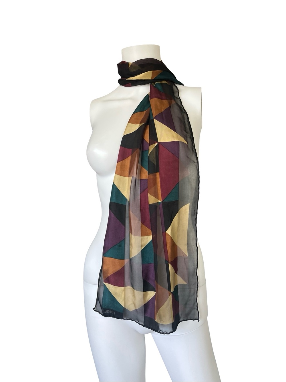 Vintage Bill Blass Silk Scarf Sheer Fall Geometric Teal Purple Lightweight